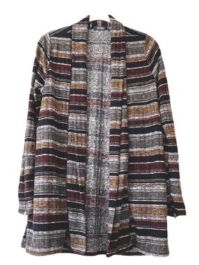NEW Cure Long Line Cardigan Sweater Jacket Zipper Sleeves Black Multi Size S